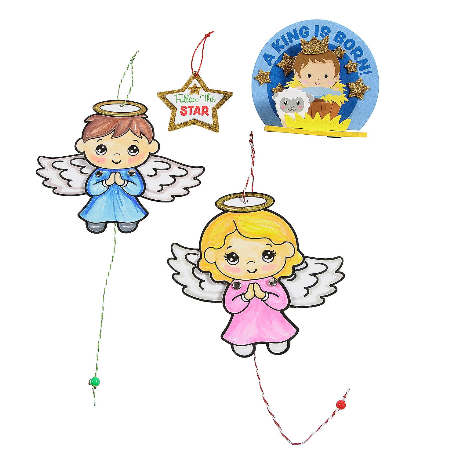 Fun Express 3 1/4" – 12" Religious Christmas Nativity Craft Kit Assortment - Makes 12