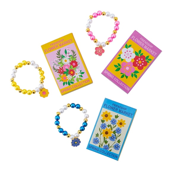 Fun Express 3 1/4" Flower Bead Bracelet with Giveaway Box Craft Kit - Makes 12