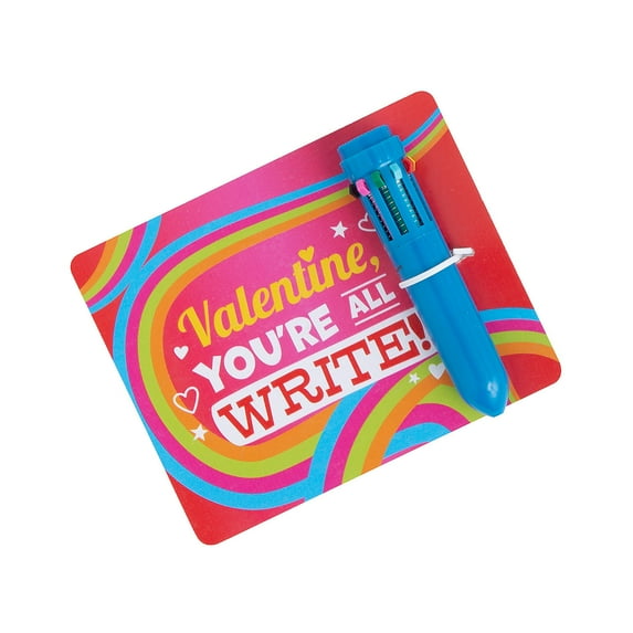 Fun Express 3 3/4" Mini Neon 10-Color Shuttle Pen Valentine Exchanges with Card for 12