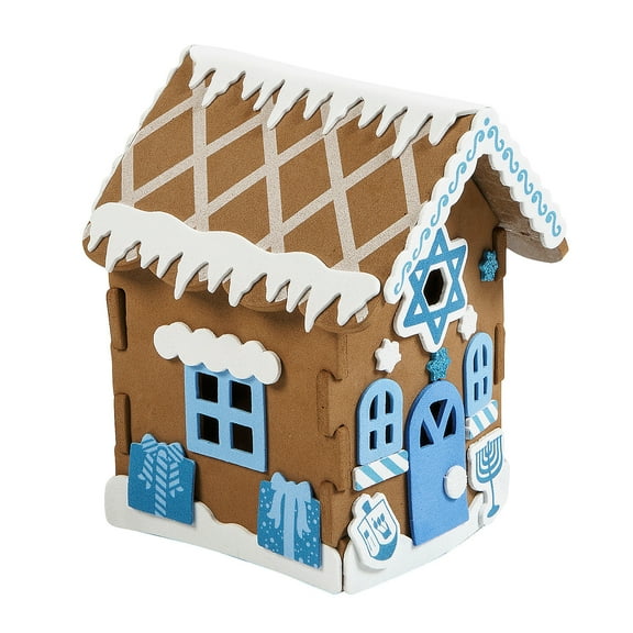 Fun Express 3 3/4" x 5 3/4" 3D Hanukkah Gingerbread House Foam Craft Kit - Makes 12