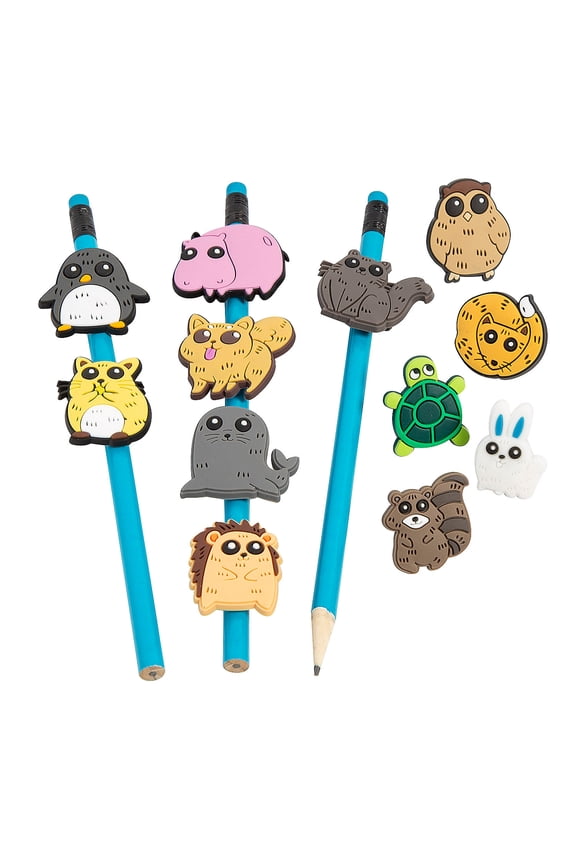 3/4" Animals Themed Rubber Pencil Charms Assortment - 24 Pieces