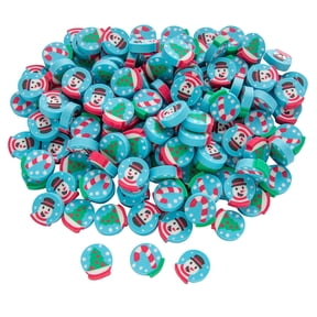 Fun Express 3/4" Bulk 144 Pieces Mini Christmas Snowman, Candy Cane & Tree Snow Globe Rubber Erasers