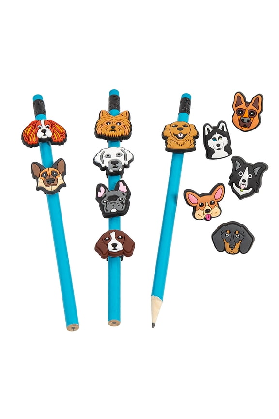 3/4" Dog Faces Themed Rubber Pencil Charms Assortment - 24 Pieces