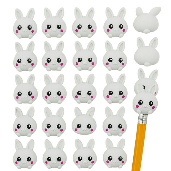 Fun Express 3/4" Easter Bunny Character Pencil Eraser Toppers - 24 Pieces