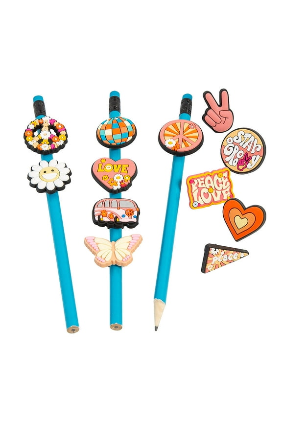 3/4" Groovy Rubber Pencil Charms Assortment - 24 Pieces