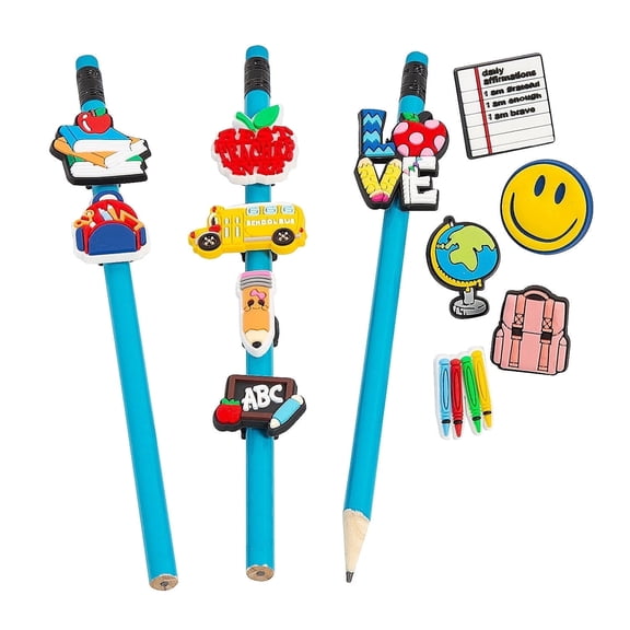 Fun Express 3/4" School Day Rubber Pencil Charms Assortment - 24 Pieces