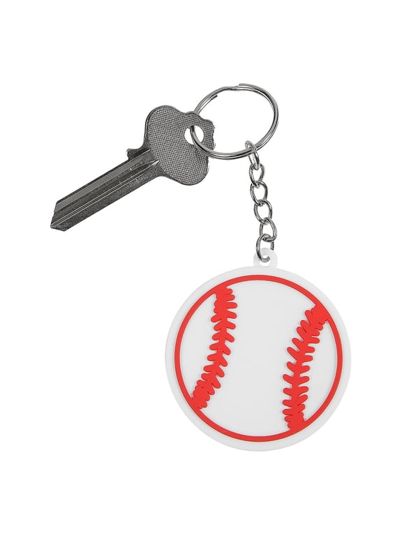 3" Baseball Charm White & Red Rubber Keychains - 12 Pc.