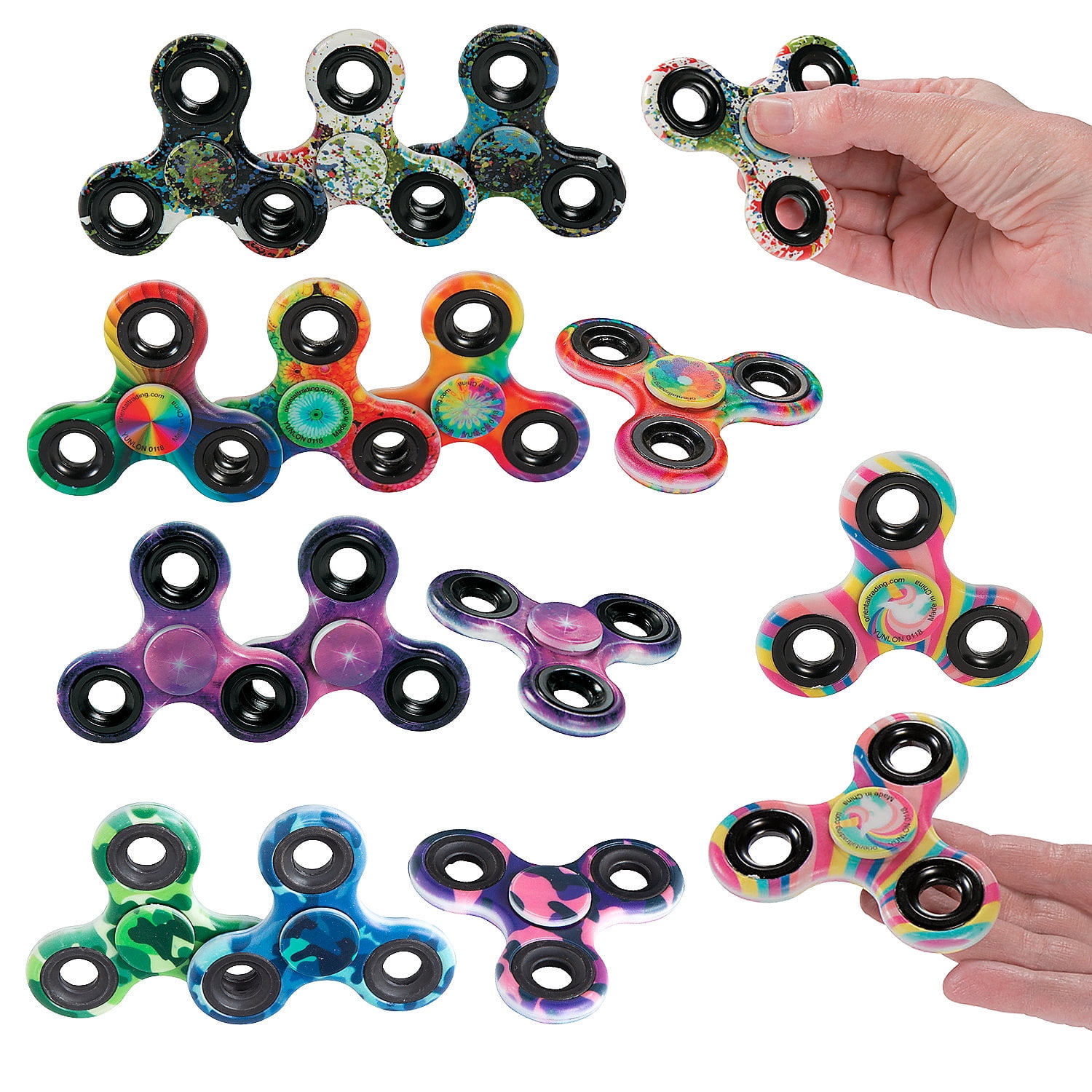 Fun Express 3" Bulk 60 Pieces Patterned Plastic Fidget Spinner Assortment