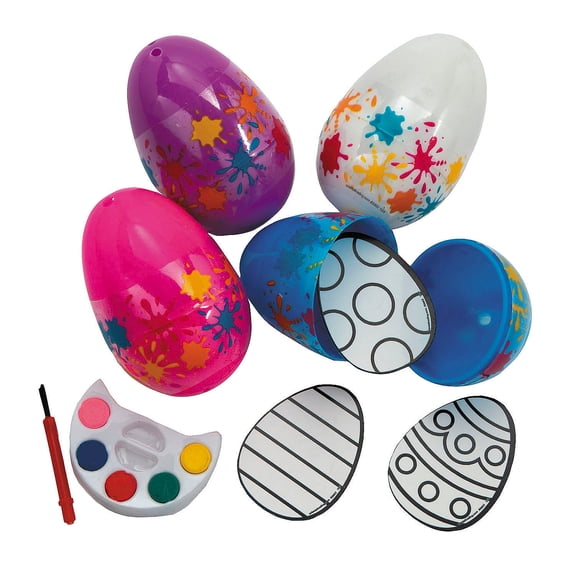 Fun Express 3" Mini Watercolor Paint Pallet Set-Filled Plastic Easter Eggs - 24 Pc.