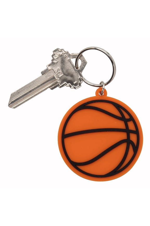 3" diam. Basketball Black & Orange Rubber Keychains - 12 Pc.