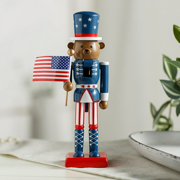Fun Express 3" x 10" Patriotic Bear Wooden Nutcracker Tabletop Decoration