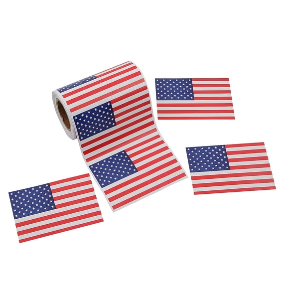 Fun Express 3" x 2" Patriotic Red, White and Blue American Flag Sticker Roll - 100 Pieces