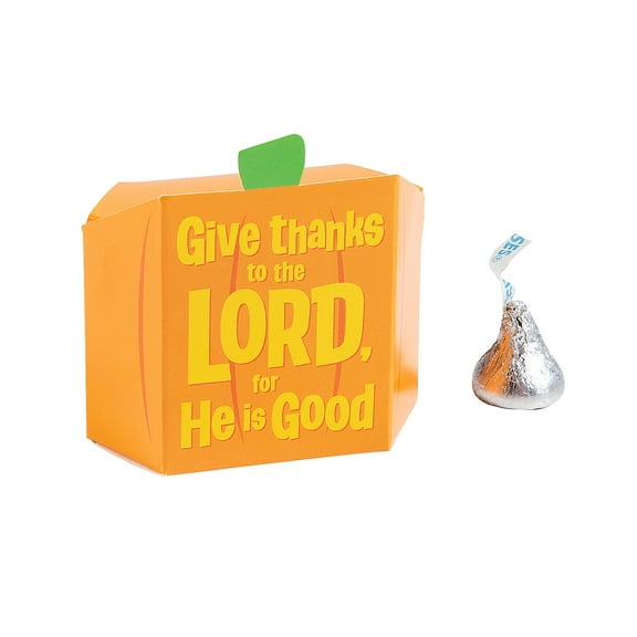Fun Express 3" x 3" Religious Mini Pumpkin-Shaped Favor Boxes with Verse - 12 Pieces