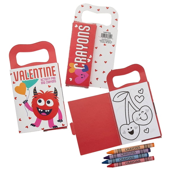Fun Express 3" x 5 1/2" 12 pg. Mini Valentine's Day Activity Books with Crayons - 12 Pieces
