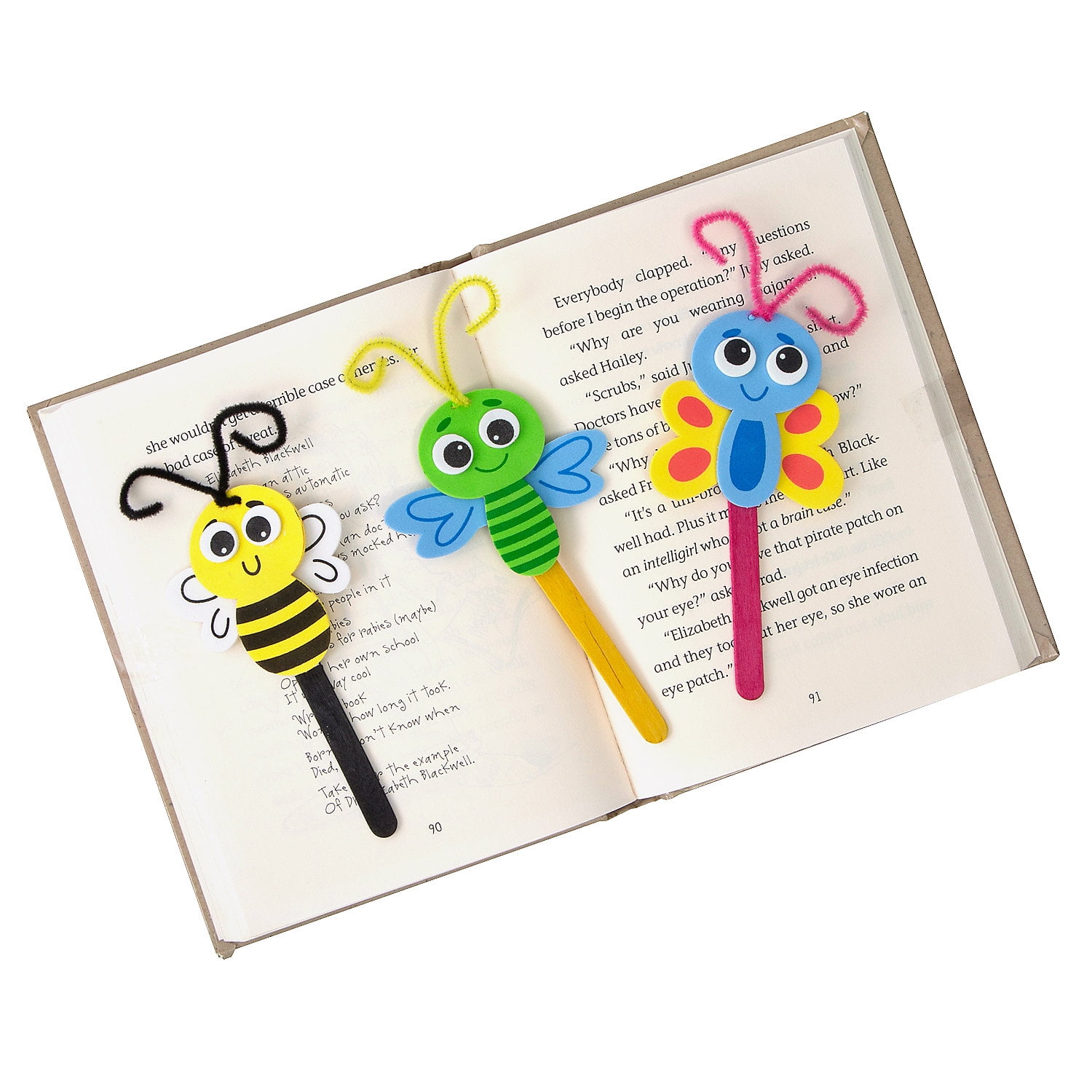 Fun Express 3" x 5 1/2" Spring Bug Bookmark Craft Stick Craft Kit - Makes 12