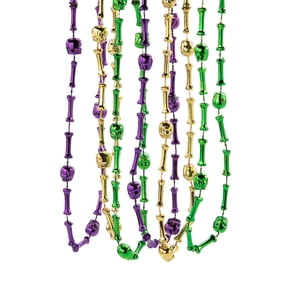 Fun Express 30" Bulk 48 Pieces Metallic Mardi Gras Voodoo Bones Plastic Beaded Necklaces