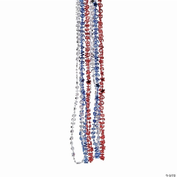 30" Bulk 48 Pieces Patriotic Religious God Bless America Beaded Necklaces