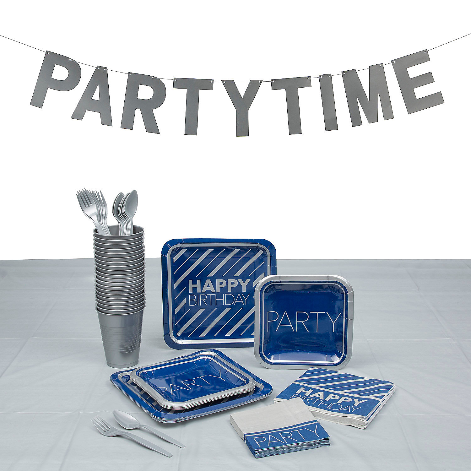Fun Express 364 Pieces Blue & Silver Birthday Party Disposable ...