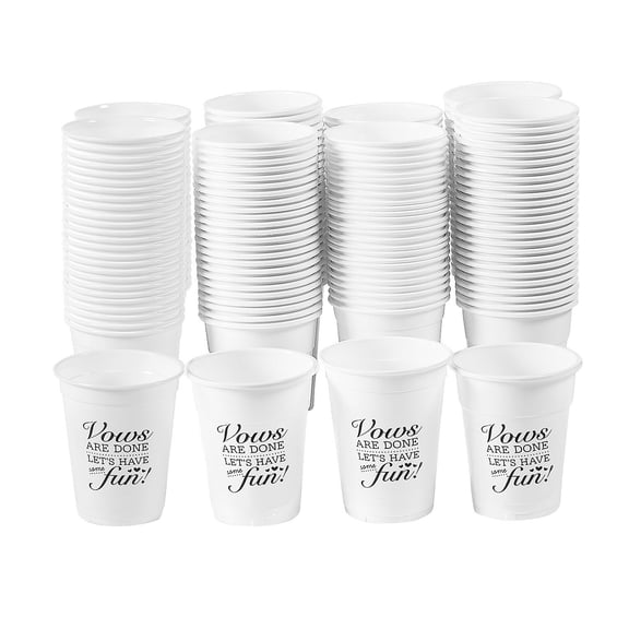 Fun Express 4 1/2" 16 oz. Mega Bulk 200 Count Wedding Vows Are Done Disposable Plastic Cups