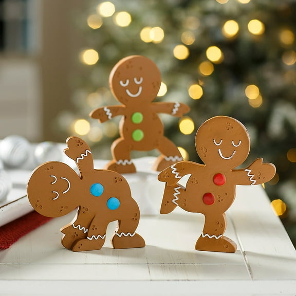 Fun Express 4 1/2" - 5 1/4" Christmas Gingerbread Figures in Yoga Poses Tabletop Decorations - 3 Pieces
