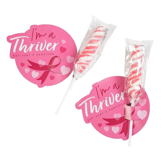 Fun Express 4 1/2" Breast Cancer Thriver Lollipop and Card Handout Kits for 24