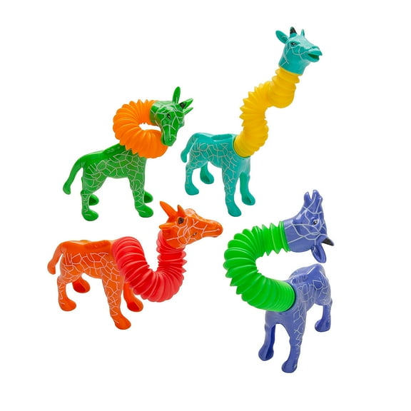 Fun Express 4 1/2" Bright Giraffe Neck Expanding Bendable Tube Toys - 12 Piece