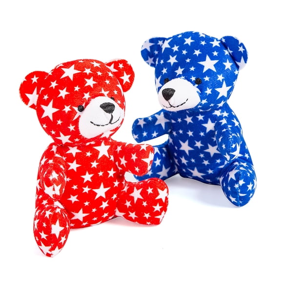 Fun Express 4 1/2" Classic Patriotic Star Print Plush Stuffed Bears - 12 Pieces
