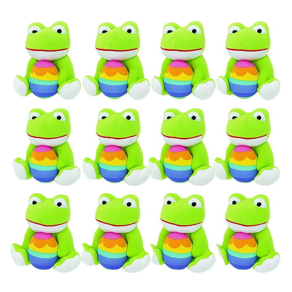 Fun Express 4 1/2" Easter Stuffed Frogs with Multicolor Easter Egg  12 Pieces