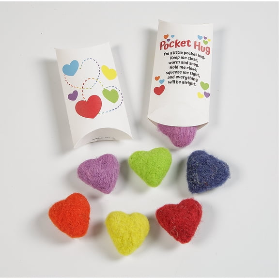 Fun Express 4 1/2" Rainbow Wool Felt Hearts with Pocket Hug Cards for 24