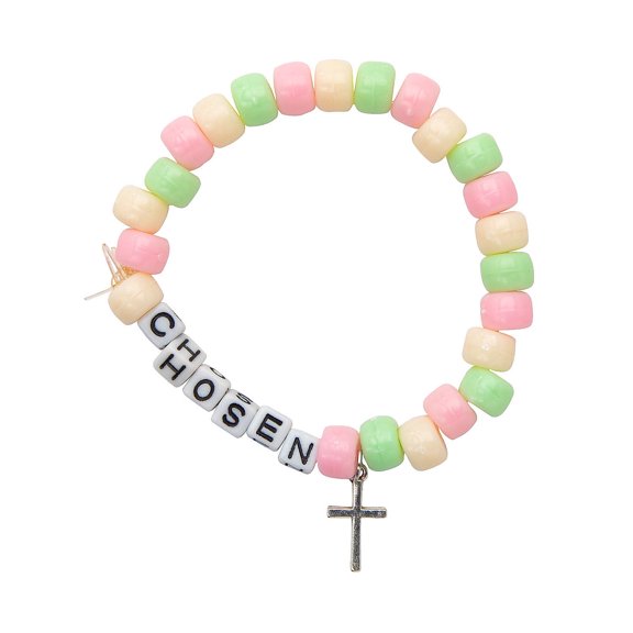 Fun Express 4 1/2" Religious Chosen Beaded Bracelet with Cross Charm Craft Kit  Makes 12