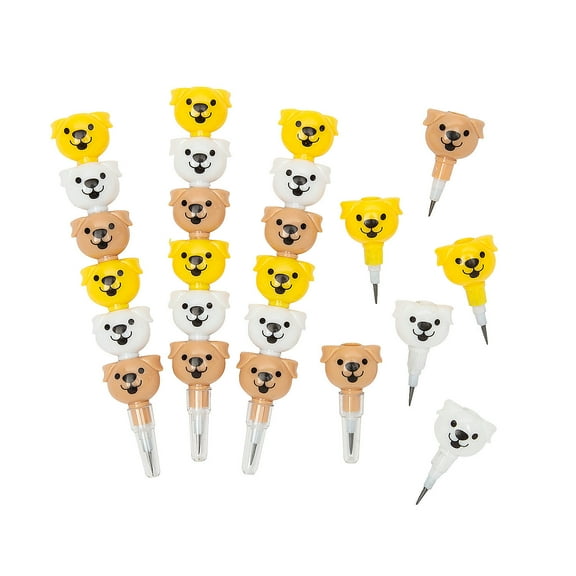 Fun Express 4 1/2" Stacking Dog Multicolor Plastic Pencils - 12 Pieces