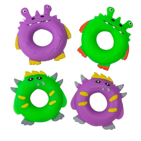 Fun Express 4 1/2" Stretchy Purple & Green Donut Monster Rubber Bracelet Toys – 6 Pieces