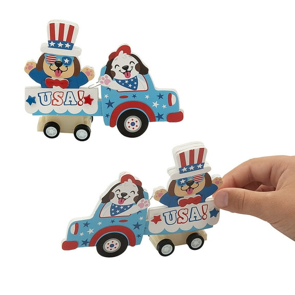 Fun Express 4 1/2" x 3 1/4" 4th of July Parade Float Pull-Back Craft Kit - Makes 12