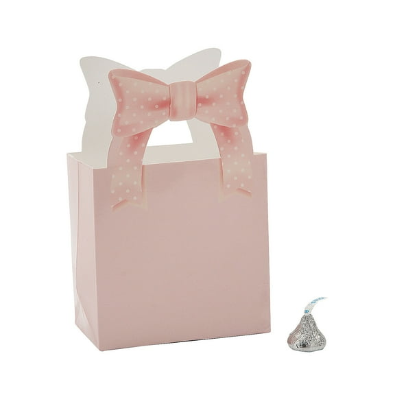 Fun Express 4 1/2" x 6 3/4" Bow Party Pink Cardstock Favor Boxes - 12 Pieces