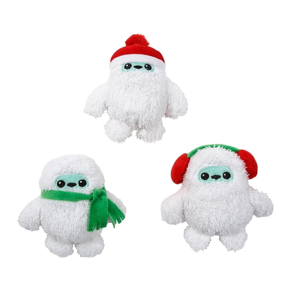 Fun Express 4 1/4" Christmas-Themed Stuffed Chubby White Yetis - 12 Pieces