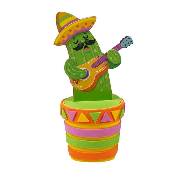 Fun Express 4 1/4" x 7 3/4" Cinco de Mayo Cactus Flower Pot Foam Craft Kit - Makes 12