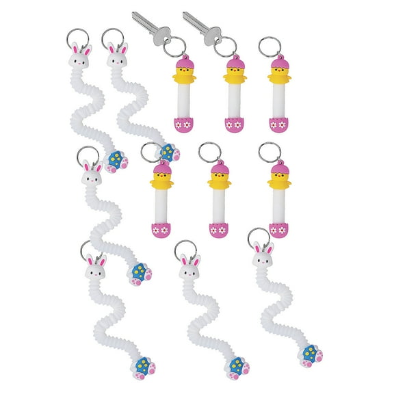 Fun Express 4" - 10" Easter Bunny & Chick Expanding Tube Fidget Toy Keychains - 12 Pieces