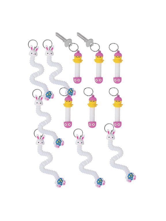 4" - 10" Easter Bunny & Chick Expanding Tube Fidget Toy Keychains - 12 Pieces