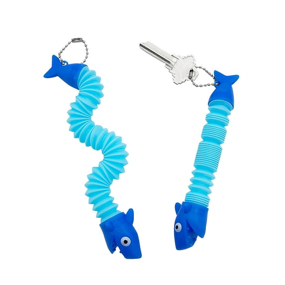 Fun Express 4" – 10" Shark Expanding Tube Fidget Toy Plastic Keychains - 12 Pieces