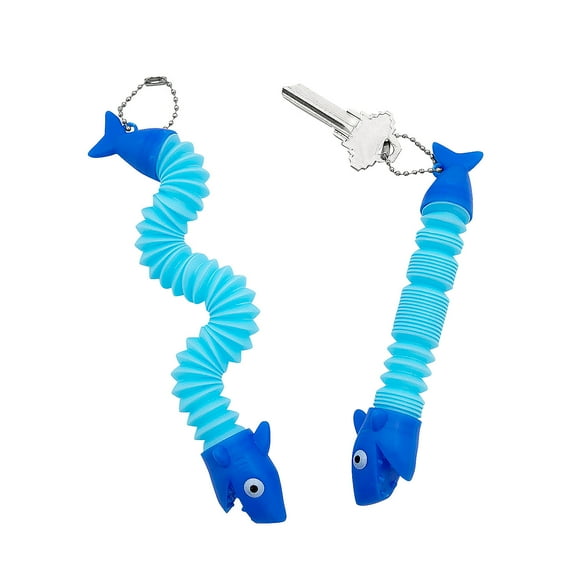 Fun Express 4"  10" Shark Expanding Tube Fidget Toy Plastic Keychains - 12 Pieces