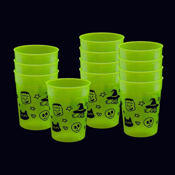 Fun Express 4" 10 oz. Glow-in-the-Dark Halloween Frightfully Fun Reusable Plastic Cups 12 Ct.