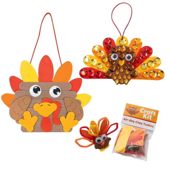 Fun Express 4" 7 1/2" Thanksgiving Make-a-Turkey Craft Kit Assortment Makes 36