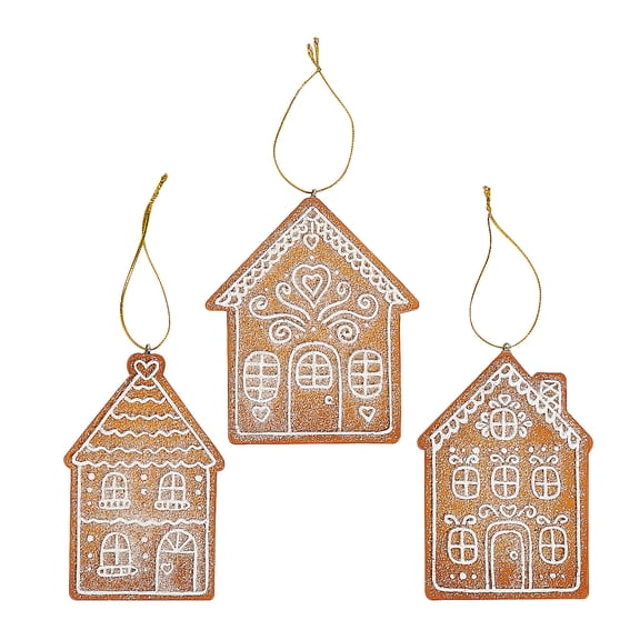 Fun Express 4" Elevated Gingerbread Brown Resin & Glitter Christmas Ornaments - 12 Pieces