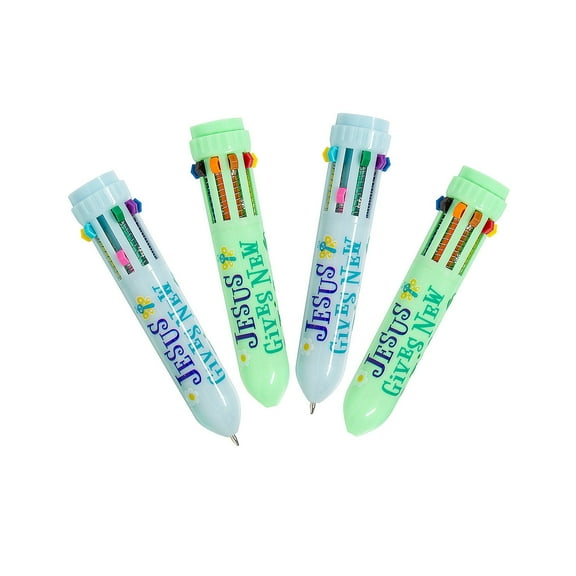 Fun Express 4" Mini Religious Jesus Gives New Life Pastel Plastic Shuttle Pens - 10-Color Set with Vibrant Ink - Perfect for Church Gifts and Religious Events - 12 Pieces