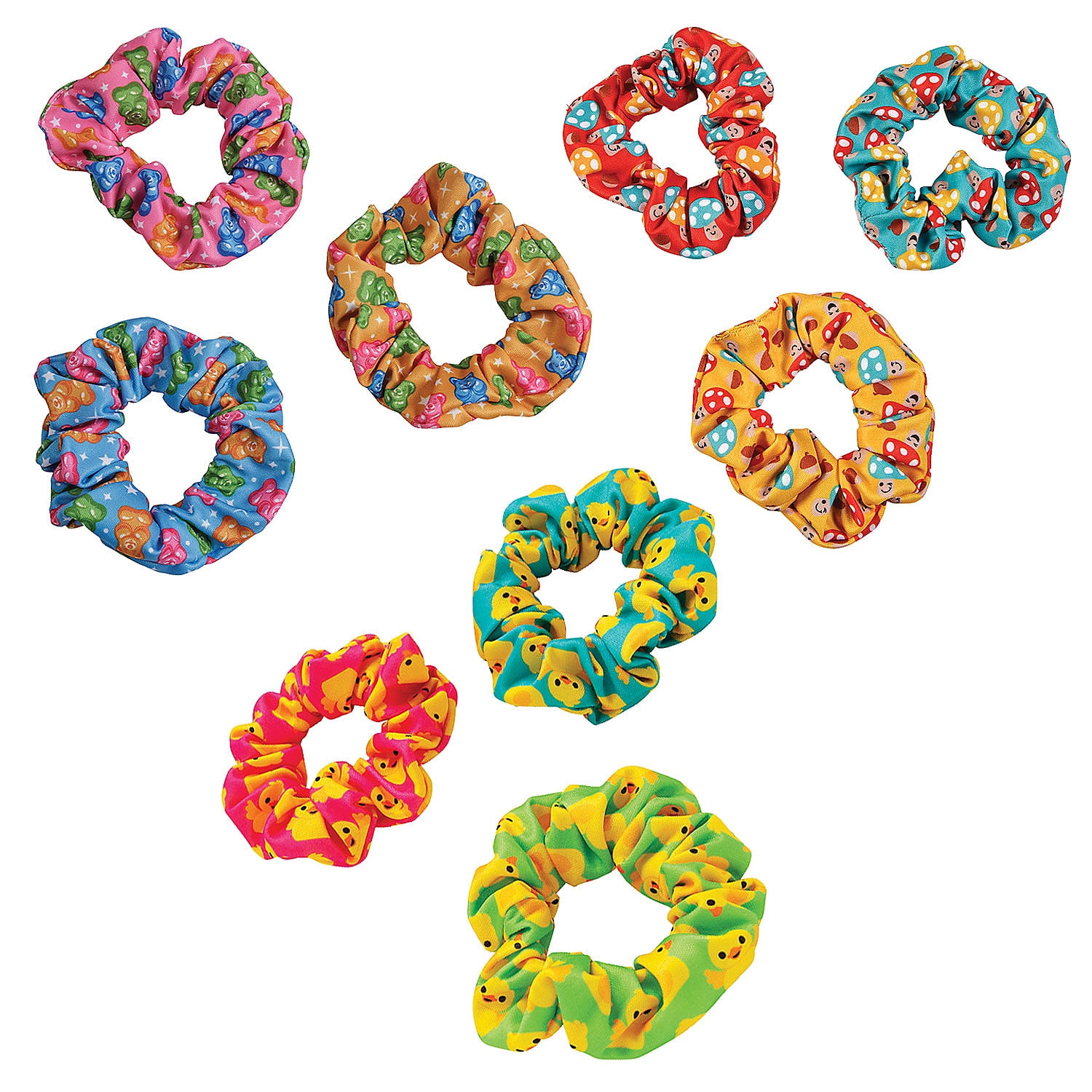 Fun Express 4" Multicolor Polyester Scrunchie Assortment Kit - 36 Pieces