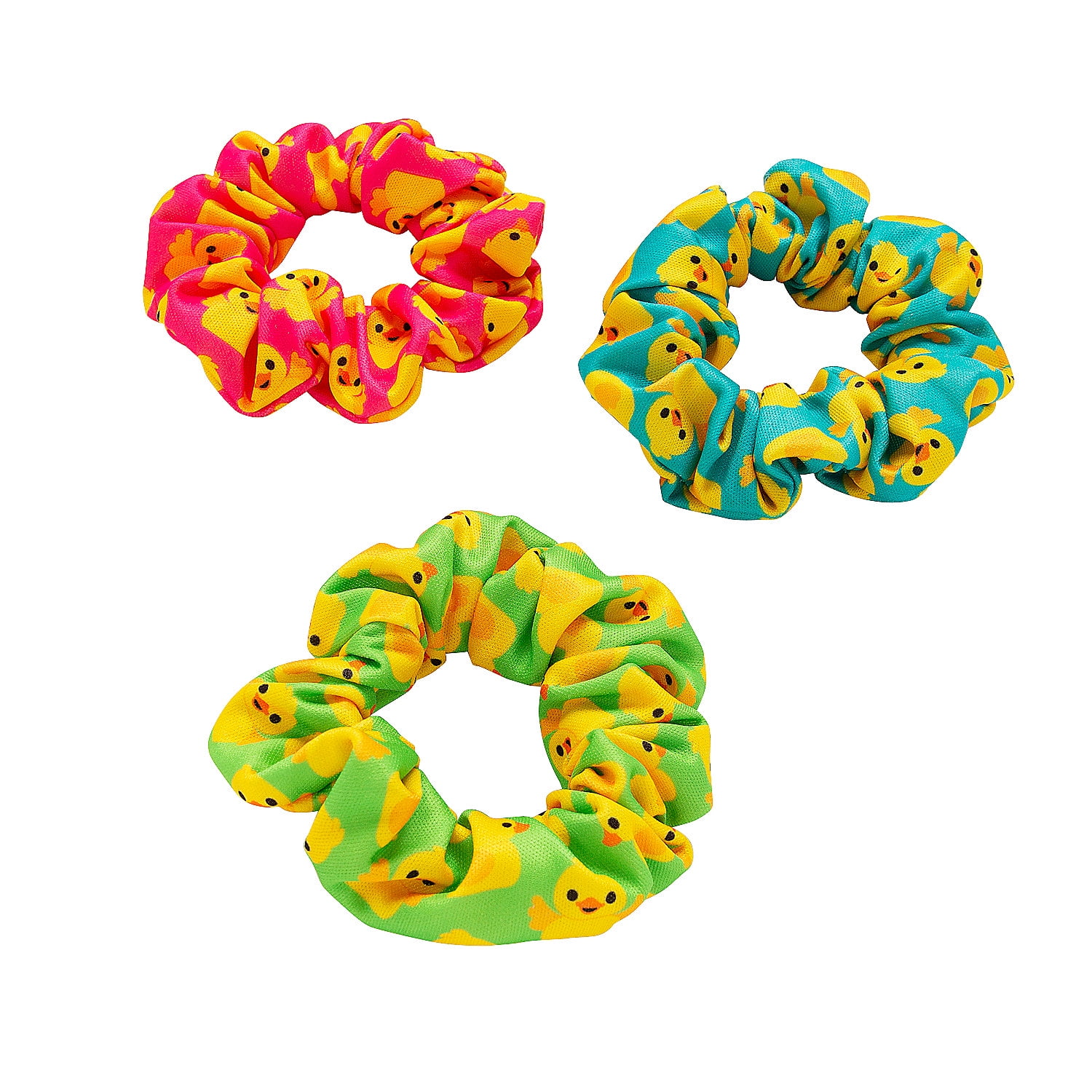 Fun Express 4" Pink, Blue & Green Lucky Duck Scrunchies - 12 Pieces
