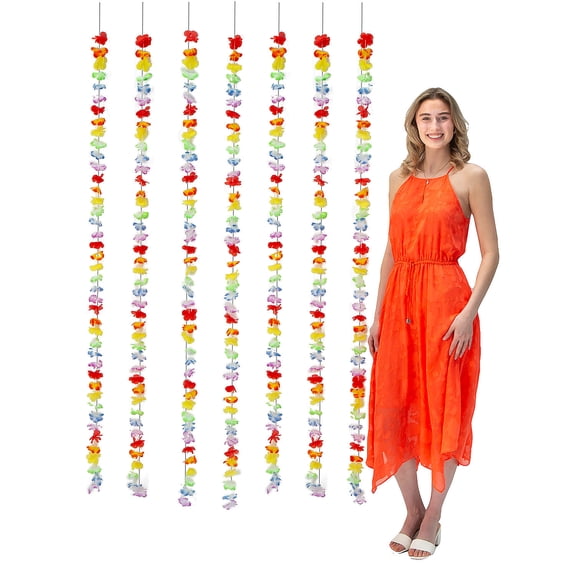 Fun Express 4 ft. x 6 ft. Bright Color Luau Leis Polyester Curtain Backdrop