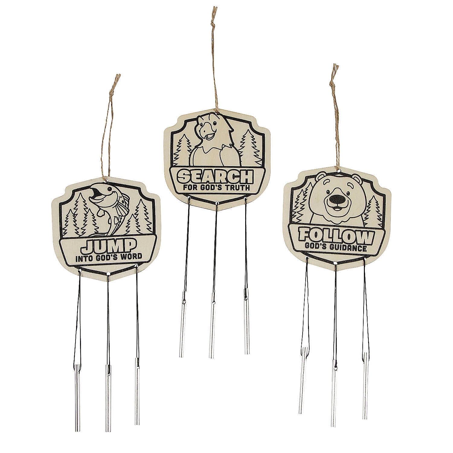 Fun Express 4" x 12 1/2" Color Your Own Great North VBS Wood Wind Chimes - 12 Pc.