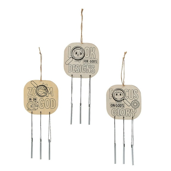 Fun Express 4" x 12 1/2" Color Your Own Zoom In VBS Wood Wind Chimes - 12 Pc.
