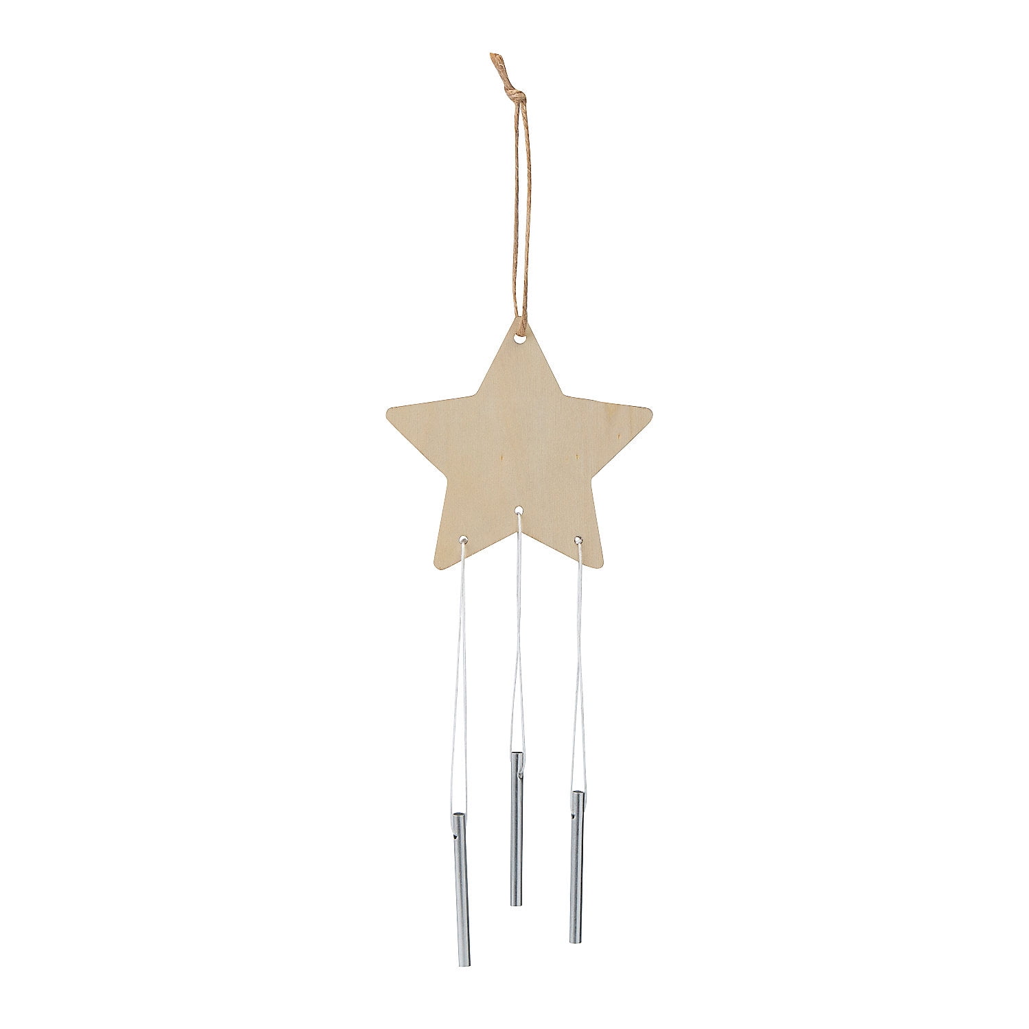 Fun Express 4" x 12" DIY Unfinished Wood Star-Shaped Wind Chimes - 12 Pieces
